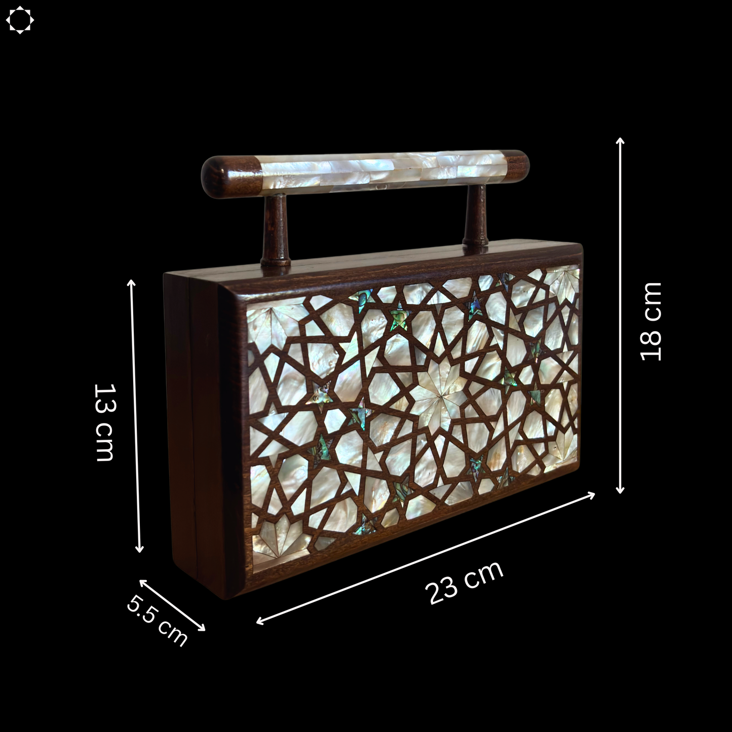 The Celestial Star – Handcrafted Damascene Clutch in Walnut Wood with Mother of Pearl Inlay