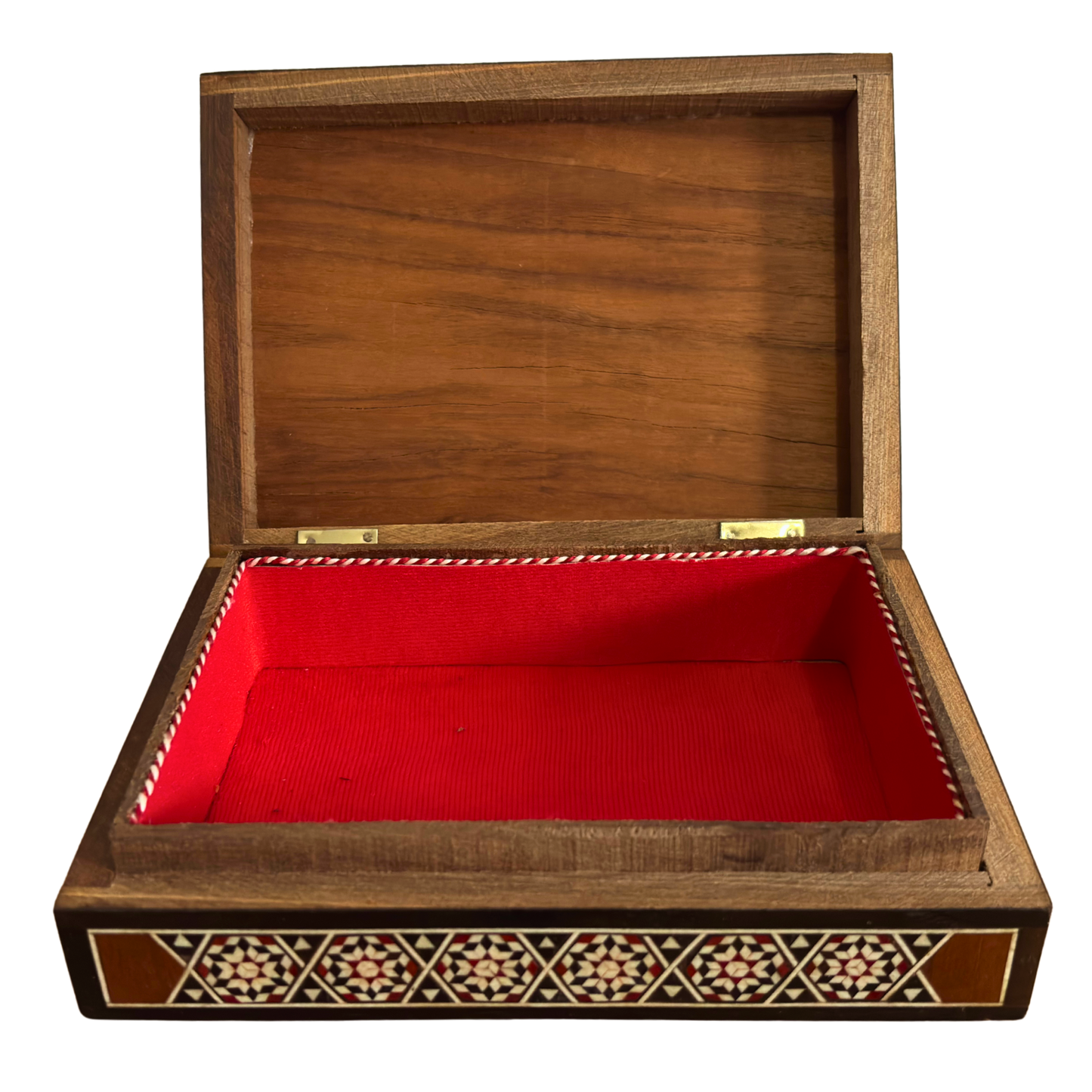 Vintage Damascene mozaïekdoos uit de jaren ’70, kameelmotief, handgemaakte Syrische bewaardoos