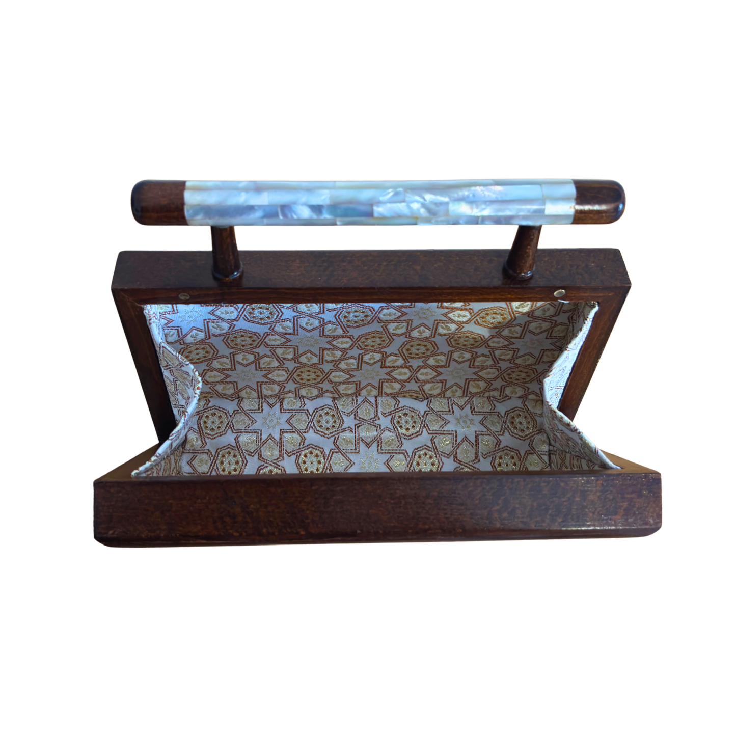 The Celestial Star – Handcrafted Damascene Clutch in Walnut Wood with Mother of Pearl Inlay