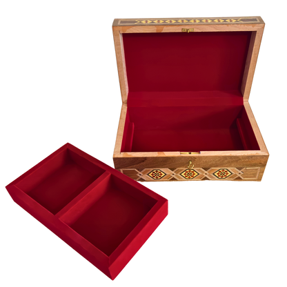 Gran Caja de Mosaico Damasceno Hecha a Mano con Cerradura – Cofre de Joyería de Madera de Varios Niveles con Incrustación de Nácar
