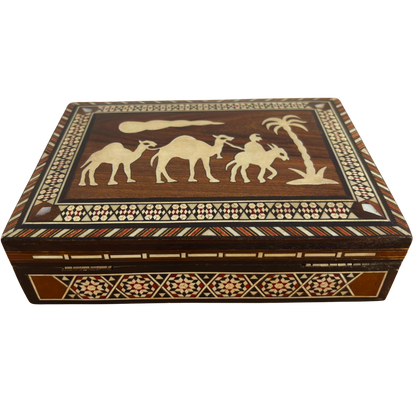 Medium 1970 Vintage Camel Damascene Mosaic Box -Brown-