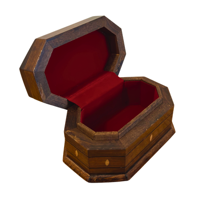 Handgeschnitzte Buchenholzbox mit Perlmuttintarsien – Elegante Walnussoptik
