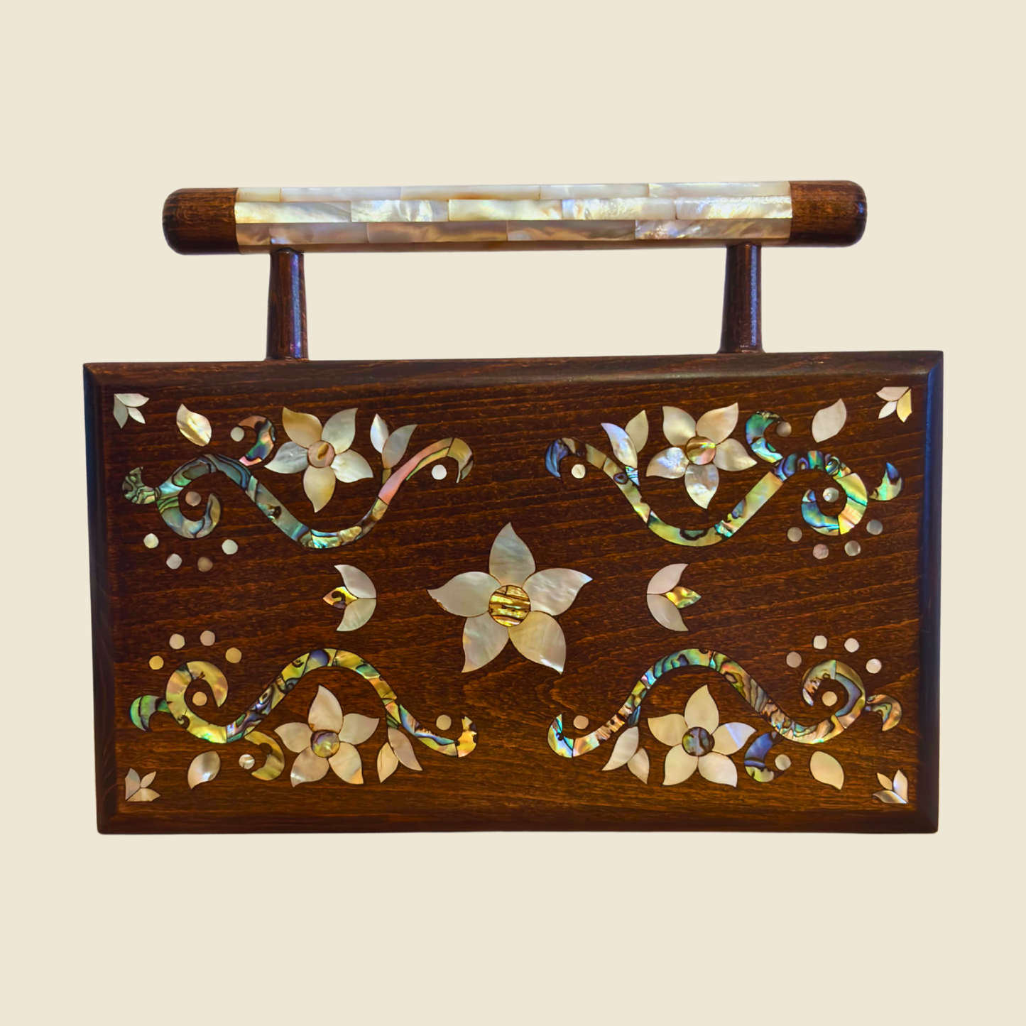 Sham – Luxury Damascene Clutch with Floral Mother of Pearl & Brocade Interior