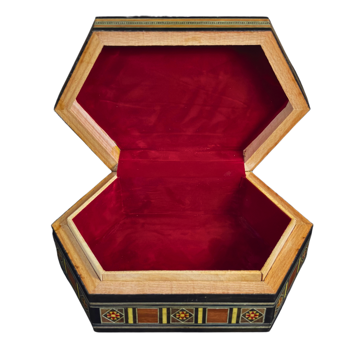 Handcrafted Damascene Mosaic Box – Mother of Pearl & Velvet Harmony