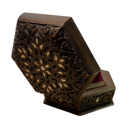 Luksusowa Ręcznie Rzeźbiona Szkatułka z Damaszku – Masa Perłowa & Aksamit