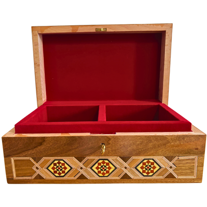 Gran Caja de Mosaico Damasceno Hecha a Mano con Cerradura – Cofre de Joyería de Madera de Varios Niveles con Incrustación de Nácar