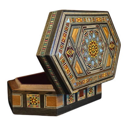 Handgefertigte Mosaik-Schatulle aus Damaskus – Perlmutt & Samt