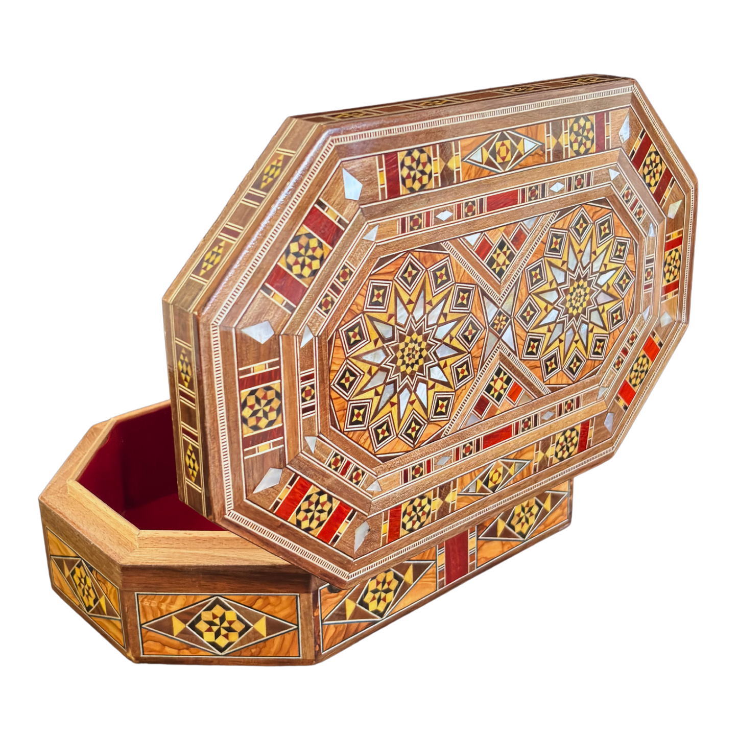 Handgefertigte Mosaik-Schatulle aus Damaskus – Perlmutt & Samt