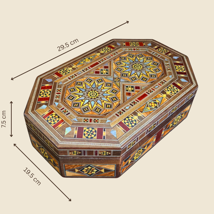Handgefertigte Mosaik-Schatulle aus Damaskus – Perlmutt & Samt