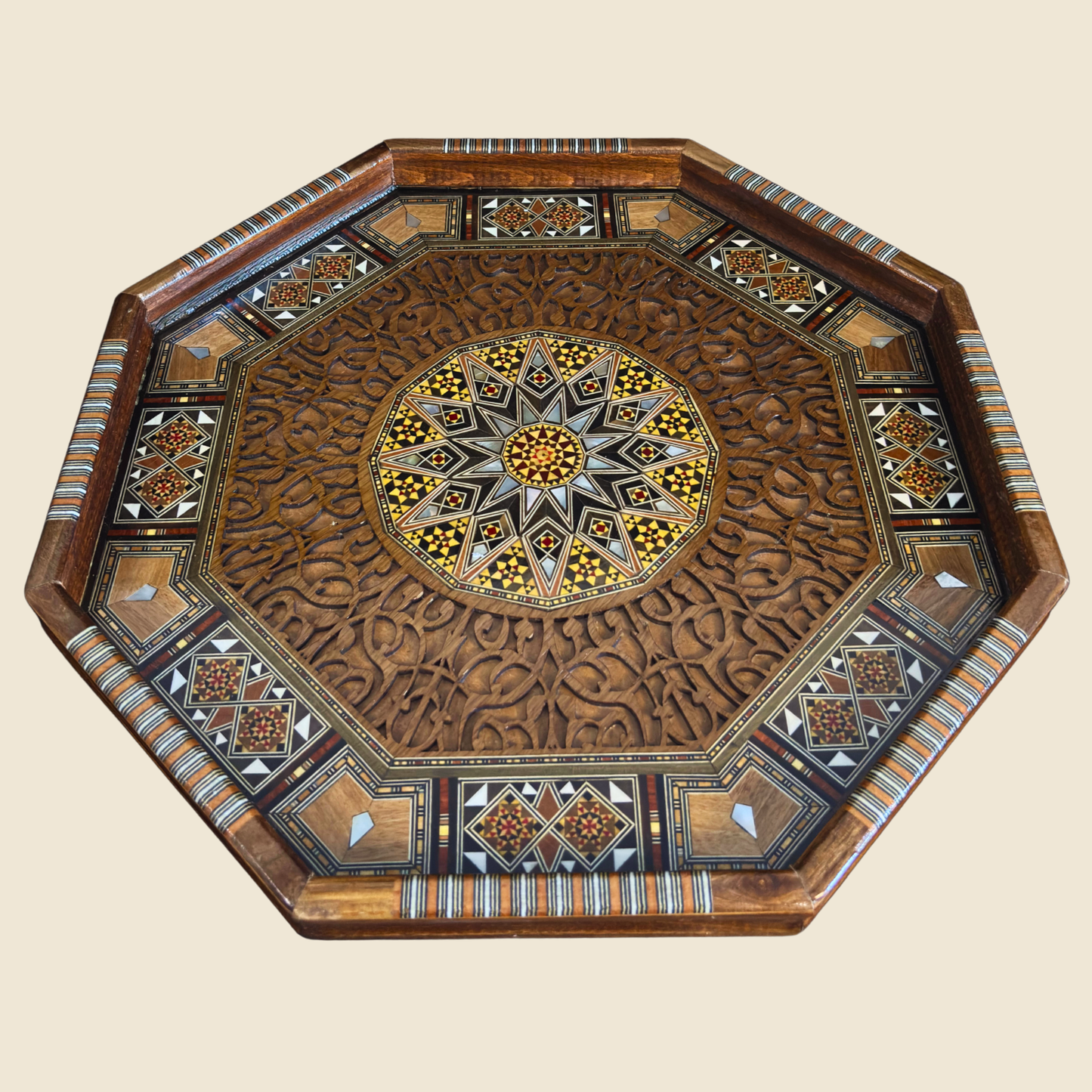 Luxury Damascene Mosaic Serving Tray – Mother of Pearl & Hand-Carved Elegance