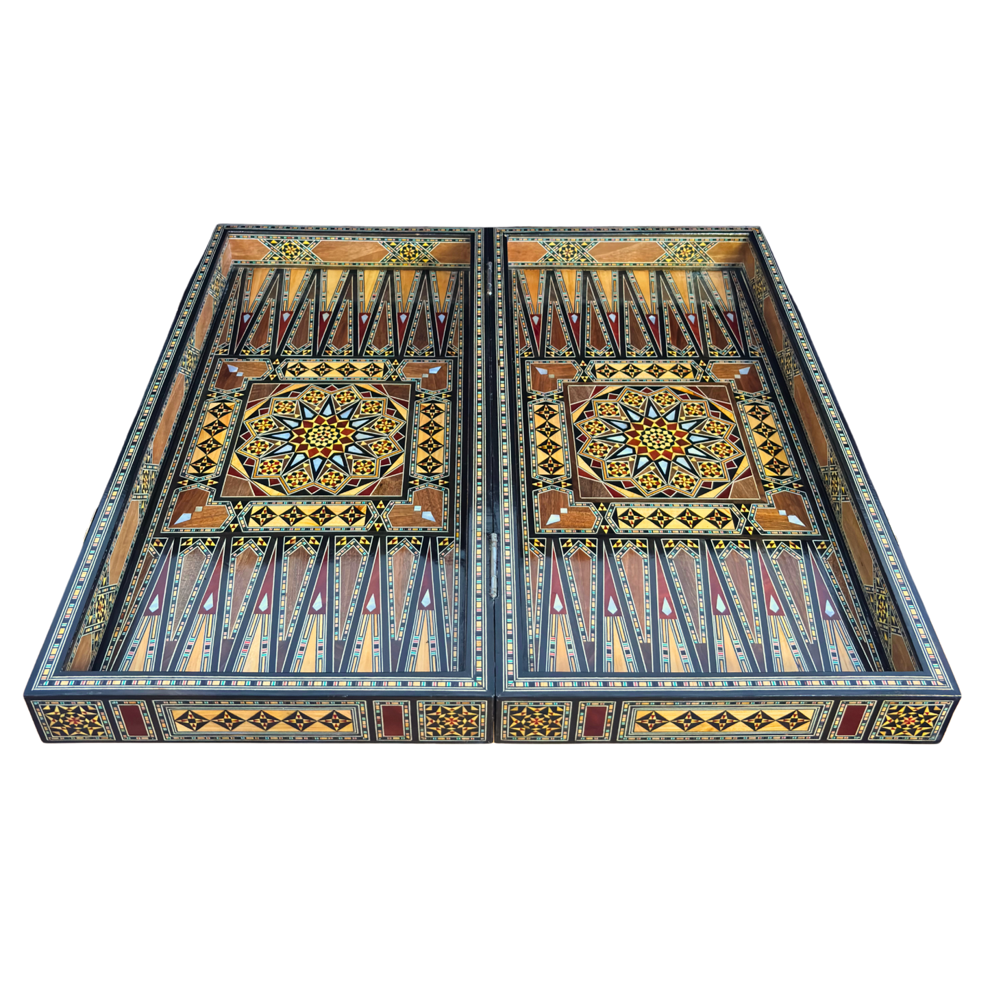 Luxury Mosaic Chess & Backgammon Set – Damascene Art & Mother of Pearl