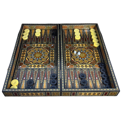 Luxury Mosaic Chess & Backgammon Set – Damascene Art & Mother of Pearl