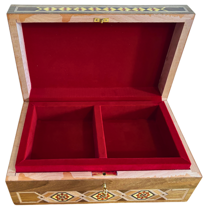 Gran Caja de Mosaico Damasceno Hecha a Mano con Cerradura – Cofre de Joyería de Madera de Varios Niveles con Incrustación de Nácar