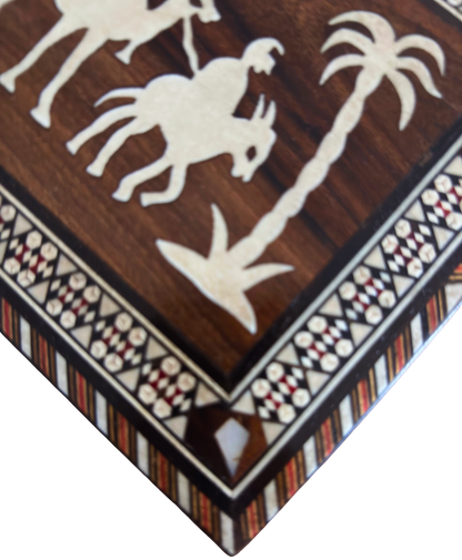 Medium 1970 Vintage Camel Damascene Mosaic Box -Brown-