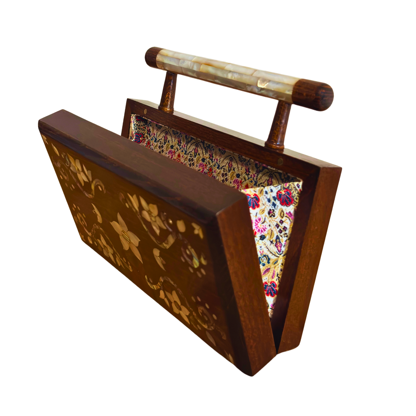 Sham – Luxuriöse Damaszener Clutch mit Blumen-Perlmutt & Brokatfutter