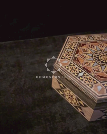 Handcrafted Damascene Mosaic Box – Mother of Pearl & Velvet Elegance