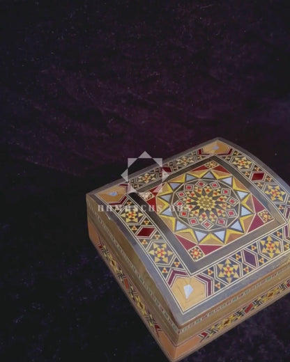 Elegant Damascene Mosaic Box – Mother of Pearl & Velvet